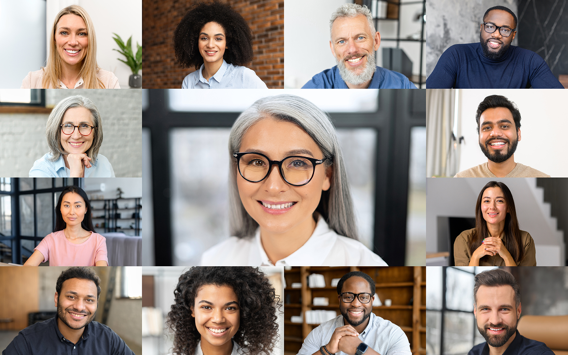 Online webinar concept. Video chat of diverse people